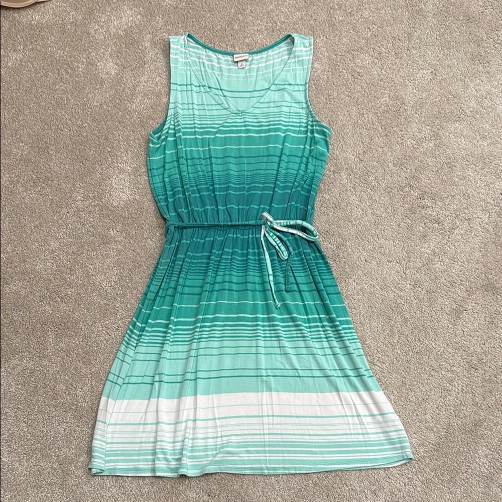 Teal and White Sleeveless A-Line Sundress